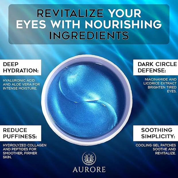 AURORE Under Eye Patches with Hyaluronic Acid, Collagen, Niacinamide - for Puffy Eyes, Dark Circles, Wrinkles, Fine Lines ...