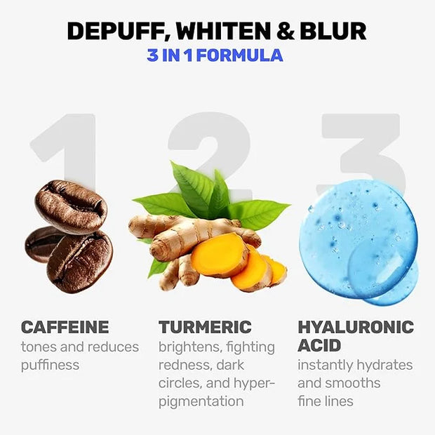 Under Eye Cream with Caffeine, Turmeric & Hyaluronic Acid | Vibrating Applicator & Snail Mucin | Anti-Aging Treatment to R...