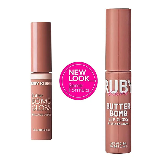 Ruby Kisses Lip Gloss Butter Bomb Gloss Non-Sticky Lip Gloss Vitamin E Natural Nude Lip Makeup -7.8mL (0.26 US fl.oz) (Nud...