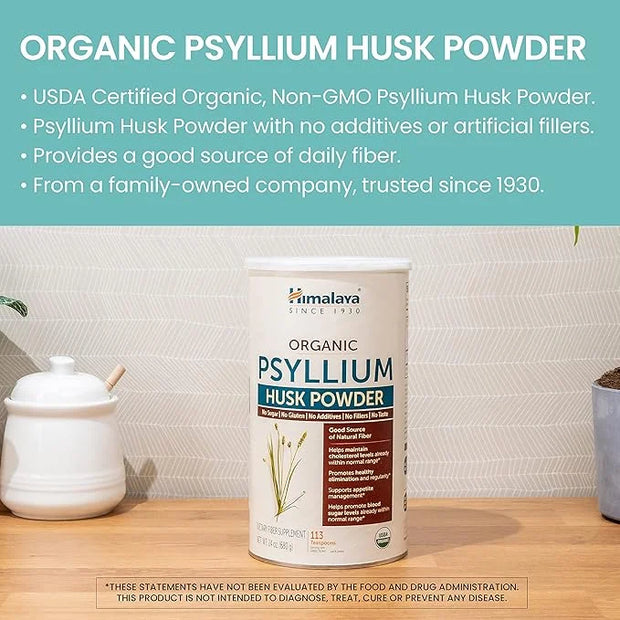Himalaya Organic Psyllium Husk Powder, Daily Dietary Fiber Supplement, Regularity, Appetite Management, Certified Organic,...