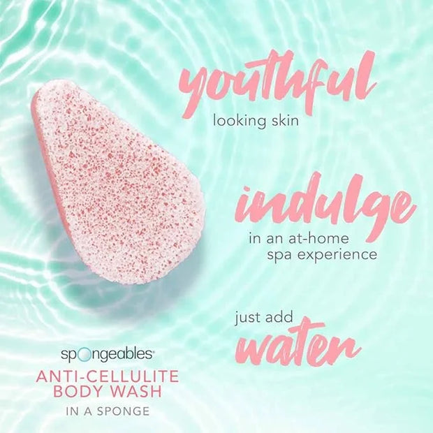 Spongeables Anti Cellulite Body Wash in a 20+ Wash Sponge, English Rose, 3 Count - Product Image