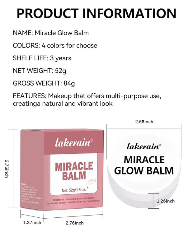 Multi Glow Balm,Miracle Glow Balm Tinted Face Creamy Blush for Cheeks Lip Eye,Hydrating Lightweight & Blendable Color,Shim...