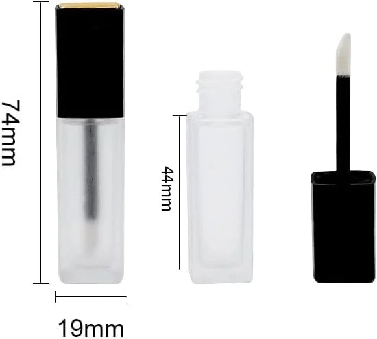 3 Pcs 5ml Frosted Glass Lip Gloss Tubes Refillable Square Lip Glaze Containers with Wands and Stoppers Mini Lip Balm Bottl...