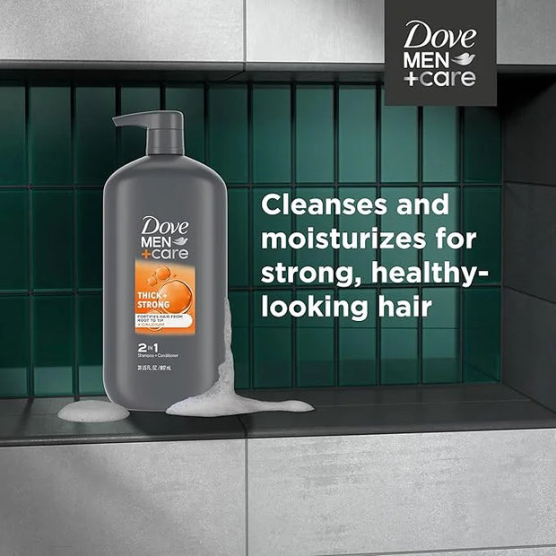 DOVE MEN + CARE 2-in-1 Shampoo + Conditioner Thick + Strong for Fortifying Hair from Root to Tip, with Calcium, 31 oz - Pr...