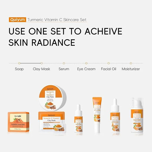 Skin Care Set, Turmeric Vitamin C Beauty Gift Sets, Skincare Kit with Serum, Eye Cream, Cream, 2 Type Mud Mask, Soap, Faci...