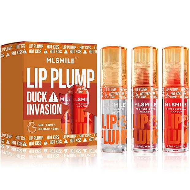 3 Colors Duck Lip Plumper Gloss, Glitter Shine Primer Lip Tint Korean Clear Plumping Lip Gloss, High Pigment No Sticky Sex...