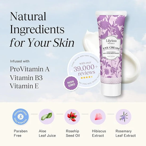 LilyAna Naturals Eye Cream for Dark Circles and Puffiness, Anti Aging Under Eye Cream for Wrinkles and Bags helps Improve ...