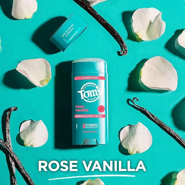 Tom's of Maine Rose Vanilla Aluminum Free Natural Deodorant For Women & Men | Goes on Clear | Odor & Wetness Protection | ...