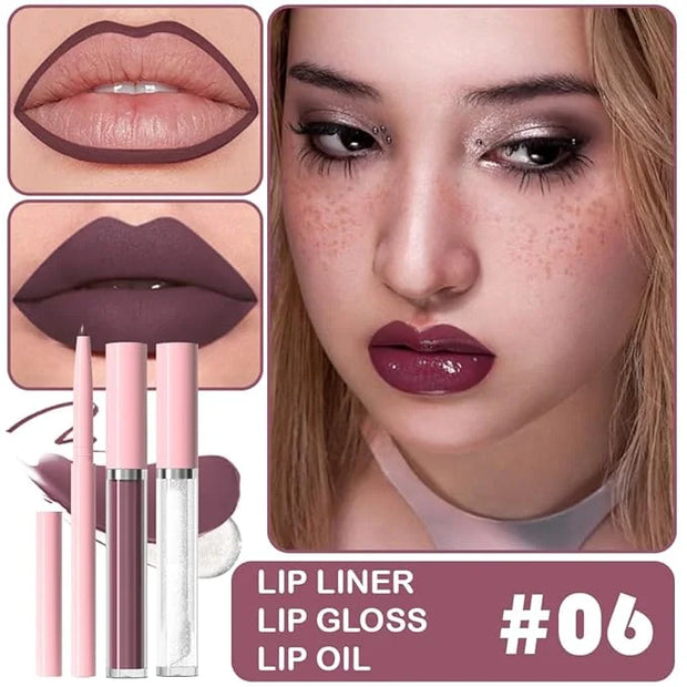 3-in-1Pink Nude Matte Lip Stain Kit | Waterproof Lip Liner + Hydrating Matte Lip Gloss + Nourishing Lip Oil | Long Lasting...