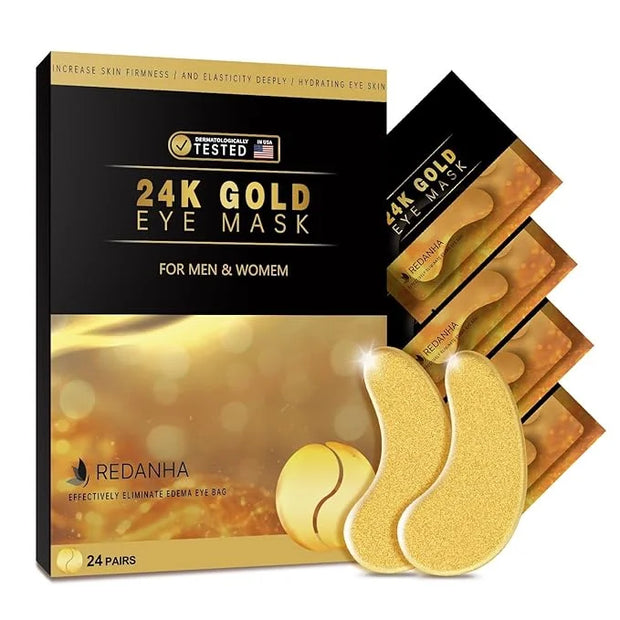 24 Pairs 24K Gold Under Eye Patches Face Masks Dark Circles Puffy Eye Bags Collagen Skincare Spa Trip Gift Eye Mask - Prod...