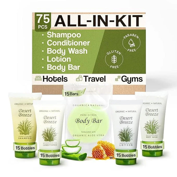 Terra Pure Desert Breeze Hotel Soaps & Toiletries Bulk Set | 1-Shoppe Amenities Kit | 1oz Shampoo & Conditioner, Body Wash...