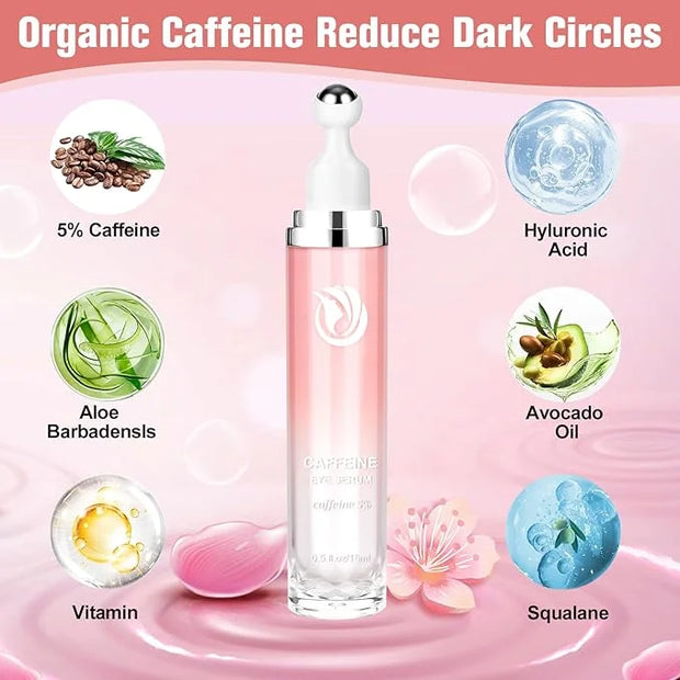 5% Caffeine Eye Serum, Cream with 360°Massage Ball for Dark Circles, Puffiness and Fine Lines, 0.5 fl.oz Under Eye Roller ...