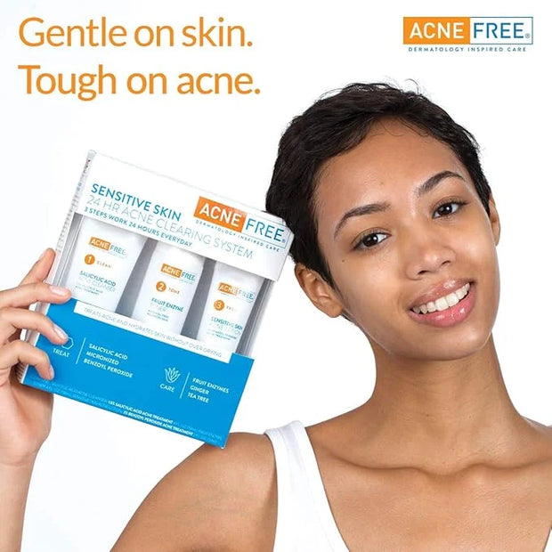 Acne Free 3-Step Acne Treatment Kit with Salicylic Acid Face Wash, Alcohol-Free Toner, & Benzoyl Peroxide Lotion for Sensi...