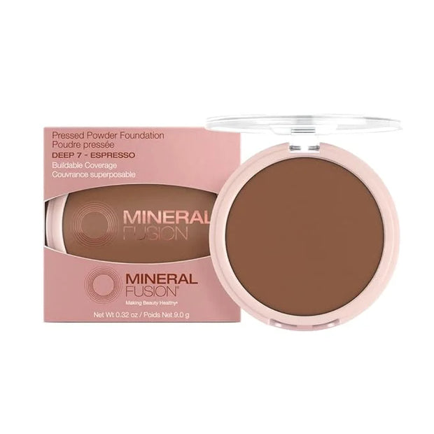 Mineral Fusion Pressed Powder Foundation, Deep 7 - Deep Skin w/Neutral Undertones, Age Defying Foundation Makeup with Matt...