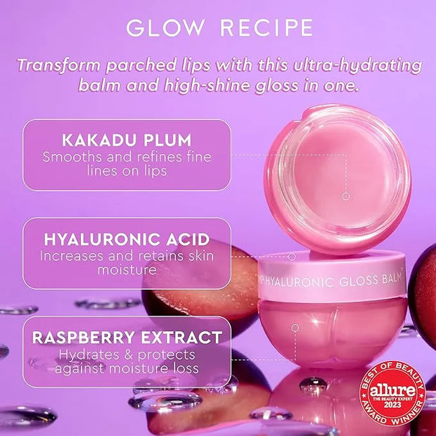 Glow Recipe Hyaluronic Acid Plumping Lip Balm for Women & Men - Clear, Hydrating High-Shine Gloss + Overnight Dry Lips Tre...