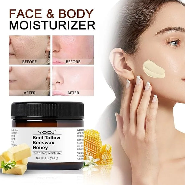 Beef Tallow and Honey Face Moisturizer for Face & Body - Organic Beef Tallow Moisturizer with Tallow and Beeswax & Honey, ...