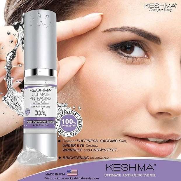 Keshima Eye Gel for Crow's Feet, Puffiness, Sagging Skin, Dark Circles and Wrinkles - Cream with Plant Stem Cells, Vitamin...