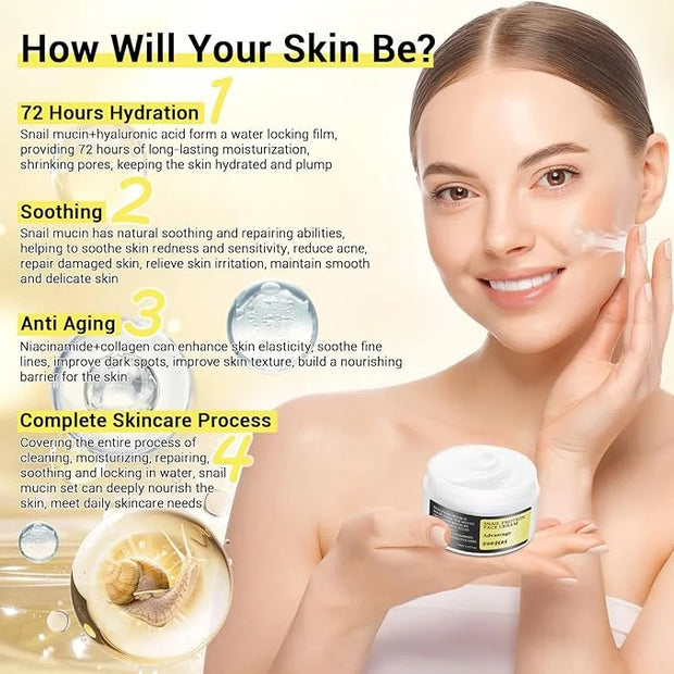 Snail Mucin Skin Care Routine Set For Women, 5 PCS Advanced Snail Mucin Facial Kit For Girls, Skin Care Gift Set With Face...