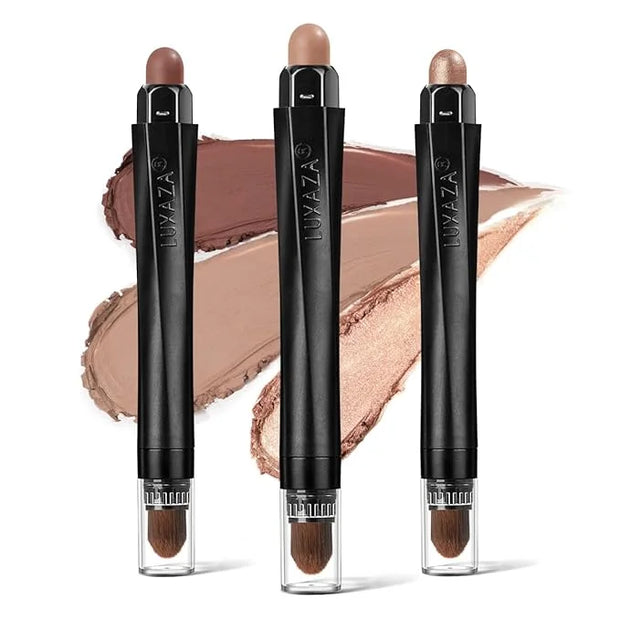 3Pcs Neutral Brown Eyeshadow Stick Set, Matte And Shimmer Creamy Eyeshadow Pencil, Shiny Pink Shadow, Waterproof Long Last...