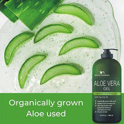 Aloe vera Gel - from 100% Pure Organic Aloe - Natural Raw Moisturizer for Face, Body, Hair. Perfect for Sunburn, Acne, Raz...