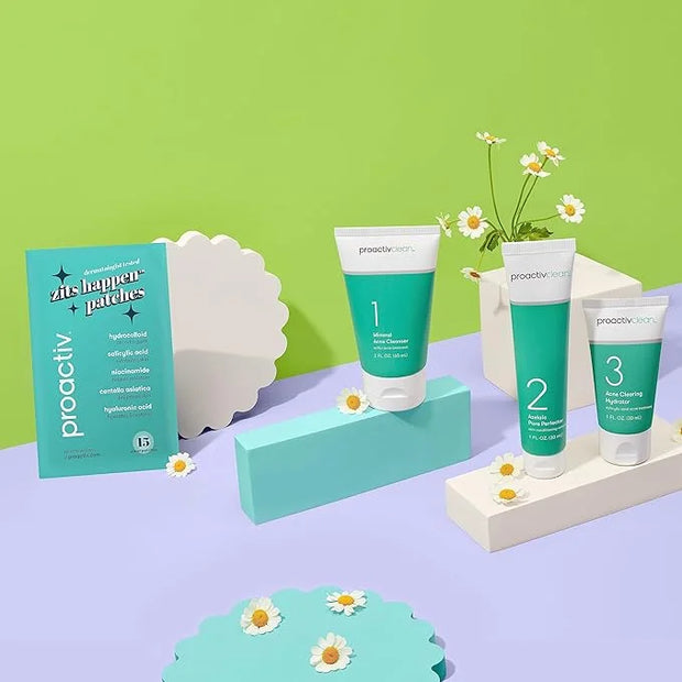 Proactiv Clean 3 Step Acne Routine w/ Pimple Patches- Sulfur Acne Treatment Cleanser, Azelaic Acid Serum, and Facial Moist...