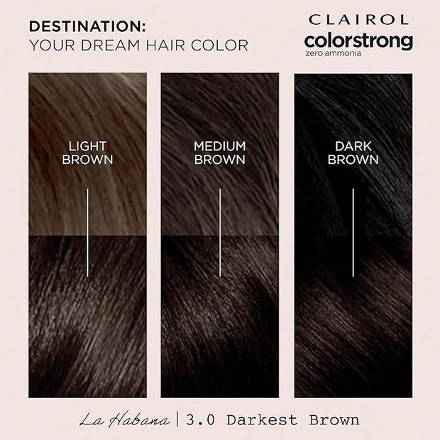 Clairol ColorStrong Permanent Zero Ammonia Hair Dye, 3.0 Darkest Brown - La Habana Hair Color, Pack of 1 - Product Image