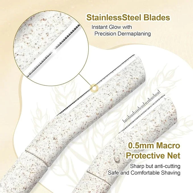 Eco-Friendly Women's Dermaplaning Razor - Multipurpose Exfoliating Tool with Anti-Cut Blades & Biodegradable Handle for Si...