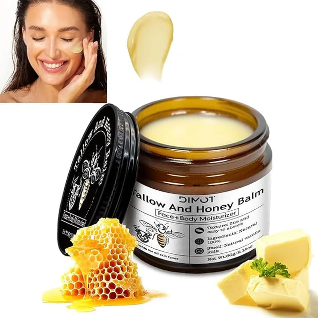 Beef Tallow for Face Skin, Tallow and Honey Balm for Skin Honey Butter Faces & Body Cream For Skins Firming & Hydrating Ba...