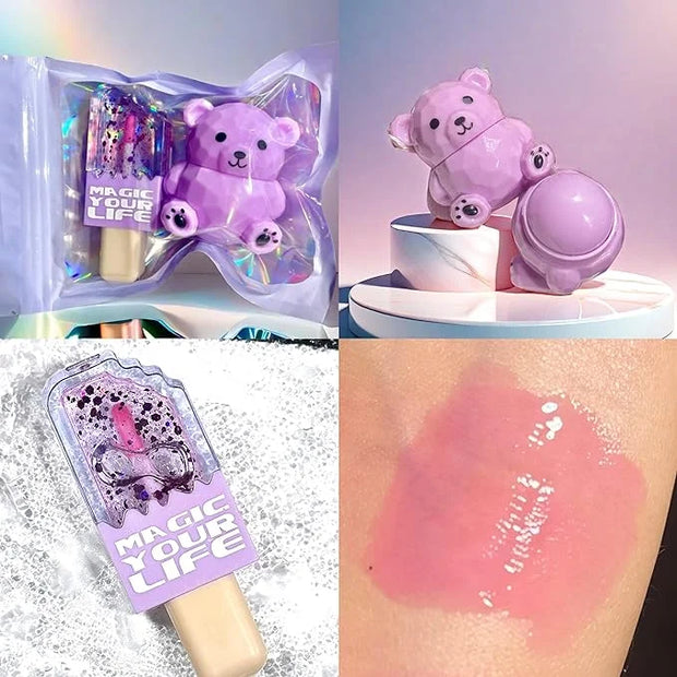 Bear Moisturizing Lip Balm & Lip Gloss Set - Oil Infused, Long-Lasting Lipstick & Gloss for Smooth Lips hydrating lip glow...