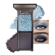 Blue Black Two Color Matte Shimmer Glitter Eyeshadow,Bright High Pigment Eye Shadow Powder,Professional Long-Lasting Water...