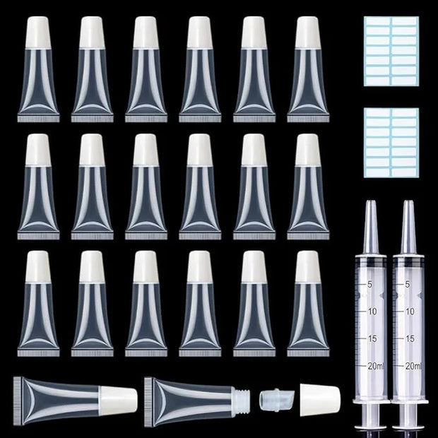 AMORIX 50PCS Lip Gloss Tubes 5ml White Cap Lip Gloss Containers Empty Lip Balm Tubes Cosmetic Lipgloss Tubes + 2 x 20ml Sy...