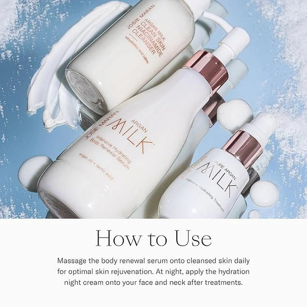 Josie Maran Argan Milk Body Care Gift Set - Intense Hydration Body Serum + Night Cream with a Lightweight Texture - Fast-A...