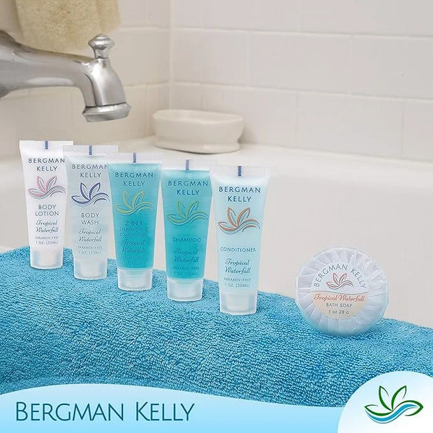 BERGMAN KELLY Rectangular Hotel Soap Bars, Shampoo & Conditioner 3-Piece Set (1 oz each, 150 pc, Tropical Waterfall), Deli...