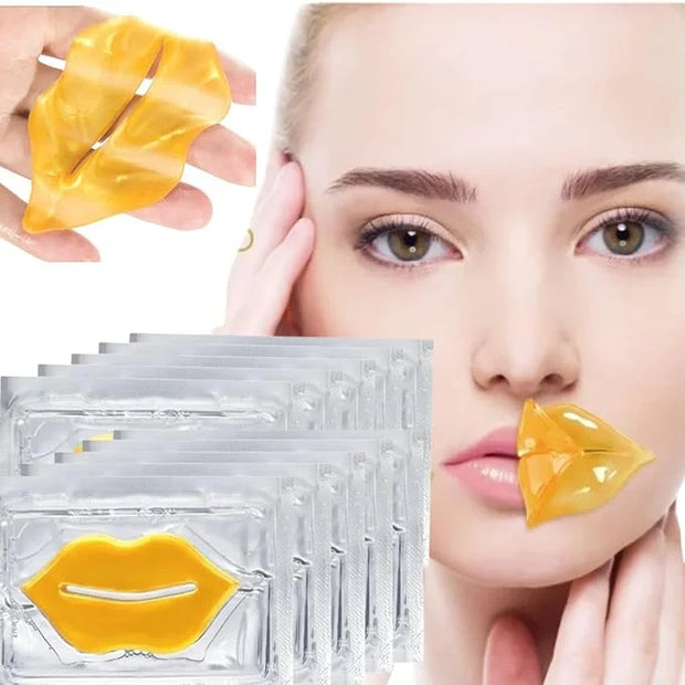 24K Golden Hydrating Lip Mask Patches, Korean Skincare, Plumping Treatment, 30 Pieces (Golden) - Product Image