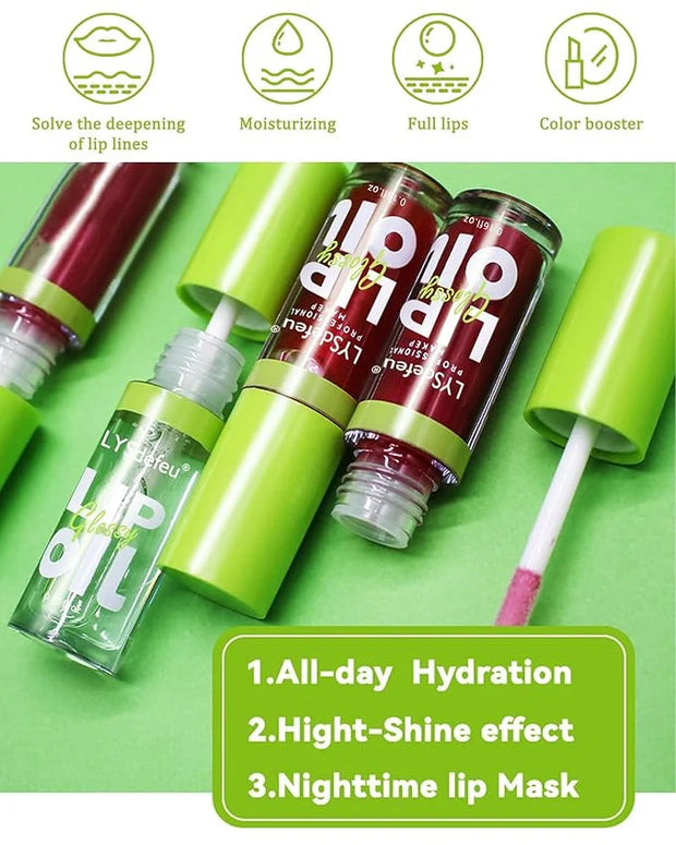 Hydrating Lip Glow Oil Kit-4 Colors Lip Oil Lip Glaze,Tinted Lipgloss Clear Pink Red Glow Reviver Tint Lip Oil Lip Stain, ...