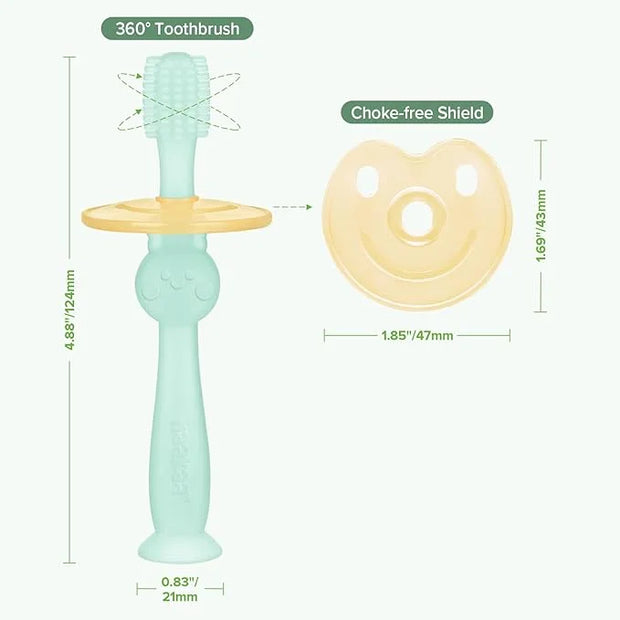 haakaa 360° Baby Toothbrush with Suction Base - Gentle Cleaning for Toddler's Self-Brushing Training, Food-Grade Silicone,...