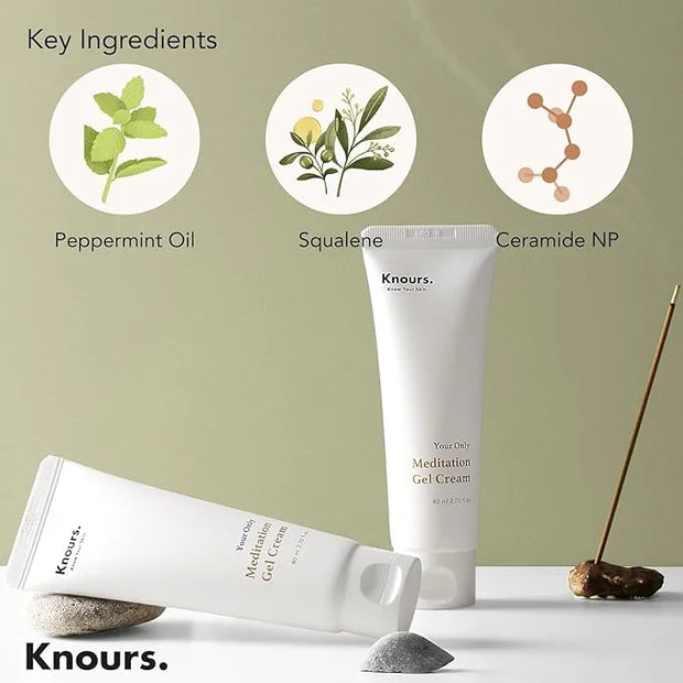 Knours. Light Weight Water Based Gel Moisturizer, Vegan Peppermint Squalane & Ceramide NP Hydrating Soothing Cooling (80ml...