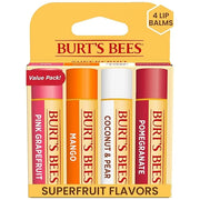 Burt's Bees Lip Balm - Pink Grapefruit, Mango, Coconut & Pear, and Pomegranate Pack, Lip Moisturizer With Beeswax, Tint-Fr...