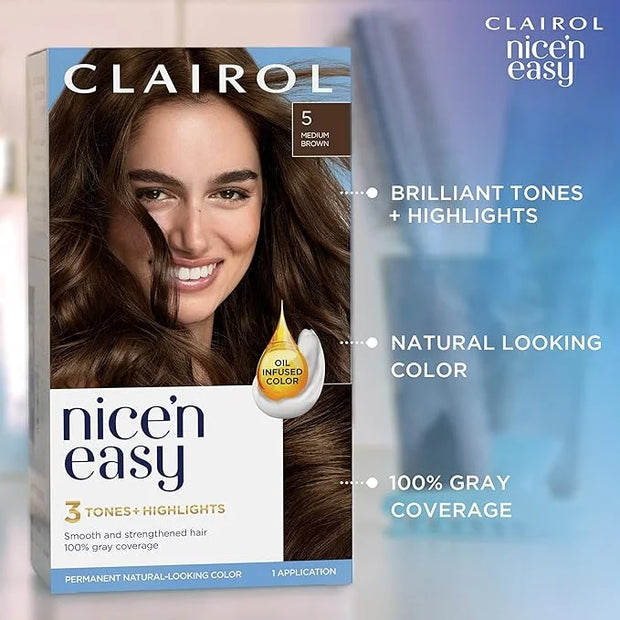 Clairol Nice'n Easy Permanent Hair Dye, 5RB Medium Reddish Brown Hair Color, Pack of 1 - Product Image