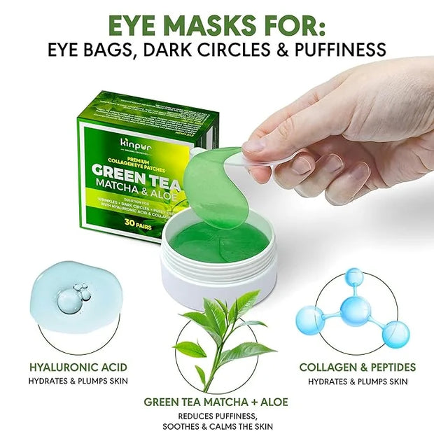 Eye Masks for Dark Circles and Puffiness – Hydrating Eye Patches with Collagen Hyaluronic Acid Green Tea & Aloe - Under Ey...