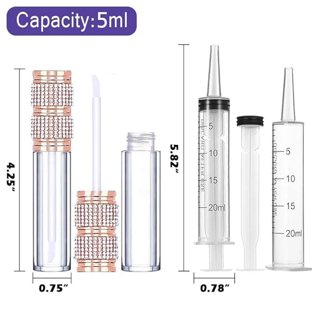 AMORIX 72 Pack 5ml Rose Gold Crystal Lip Gloss Tubes with Wand 5ml Empty Lip Gloss Containers Lipgloss Bottles with 4pcs S...