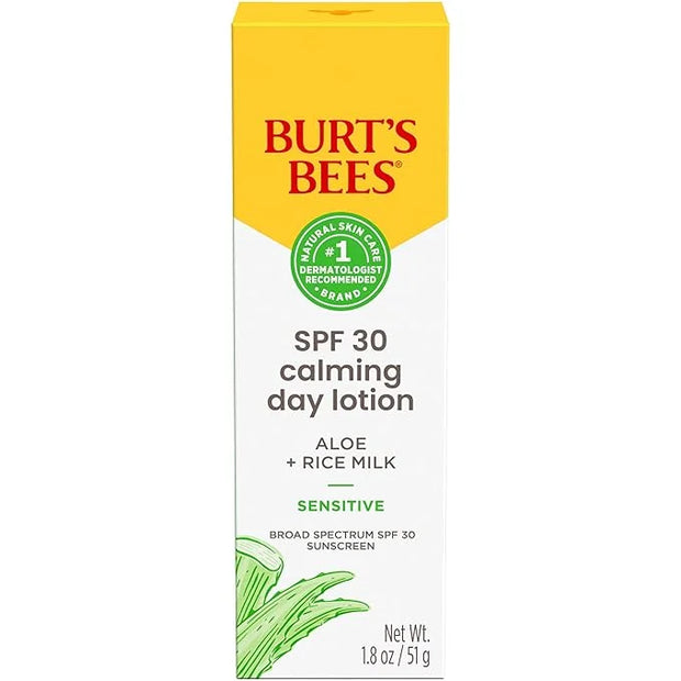 BURTS BEES SPF 30 Calming Day Face Lotion With Aloe and Rice Milk for Sensitive Skin, Sunscreen Face Lotion Soothes Rednes...