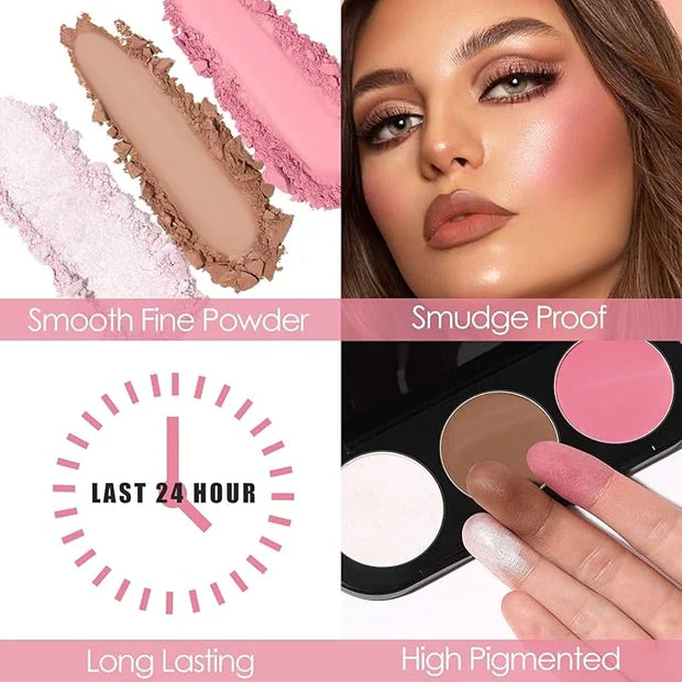 FOCALLURE Blush and Highlighter Palette,3 in 1 Contour Palette,Cruelty-Free Matte Bronzer Powder,Shimmer Illuminator Highl...