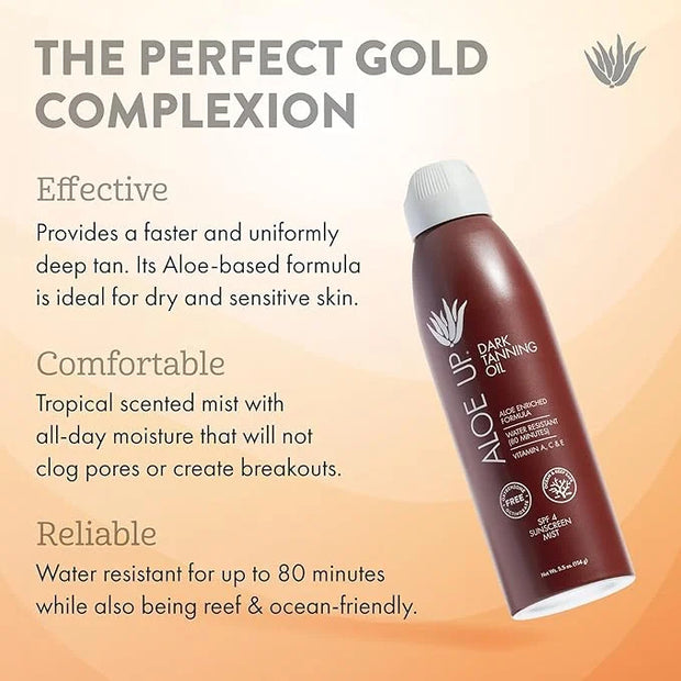 Aloe Up SPF 4 Dark Tanning Oil - Body and Face Tanning Continuous Spray for Outdoor Sun - With Sunscreen, Pure Aloe Vera, ...