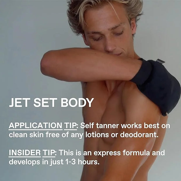 Jet Set Body Self Tanner Mousse & Tanning Mit for Men, Hydrating Self Tan, Vitamin C E D3, Instant Glow, Develops Over 6 H...