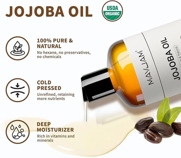 Jojoba Carrier Oil for Skin Pure Massage Oils 16 fl.oz.Cold Pressed Unrefined Natural Jojoba Oil for Hair,Face Body,Ear St...