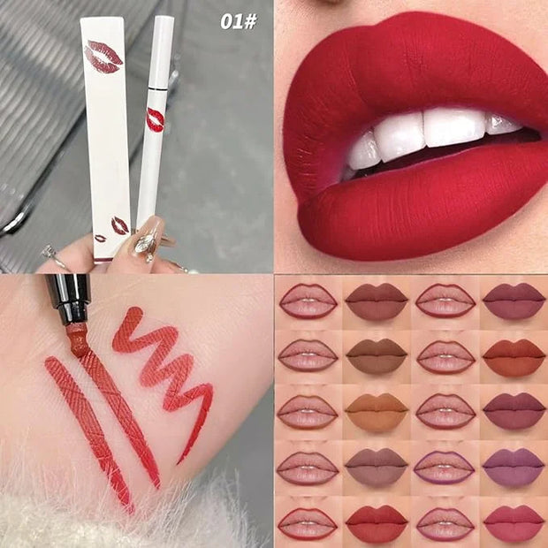 Longwear Liquid Lip Liner, Matte Lip Tint Stain Marker Pen, 2 in1 Liquid Lipstick & Lip Liner Pencil, Long Lasting Waterpr...