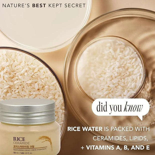 The Face Shop Rice Ceramide Moisturizing Cream - Rice Extract + Rice Bran Oil - Hydrating Targets Dryness, Brightening - D...