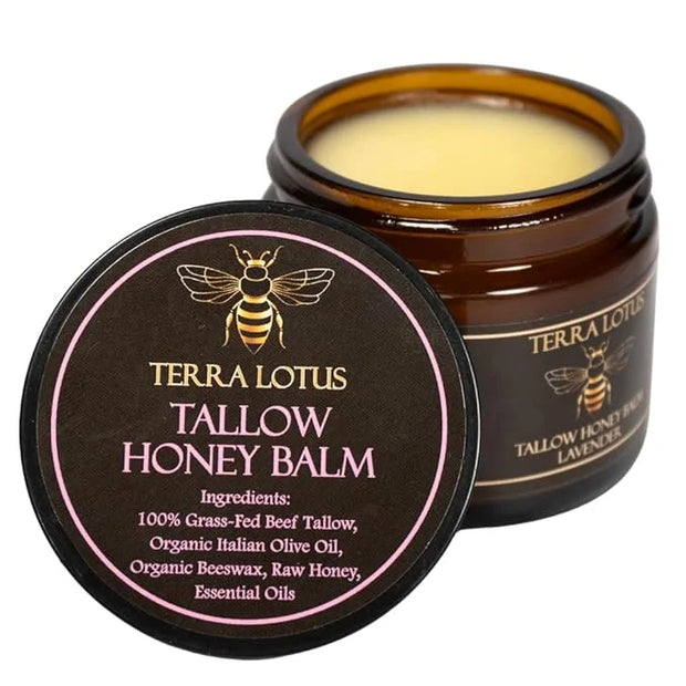 Organic Grass-Fed Beef Tallow Balm with Raw Honey - Moisturizing Cream for Soft, Smooth Skin - Handmade All-Natural Moistu...