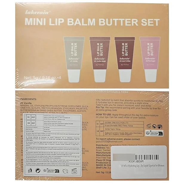 4Pcs Hydrating Lip Gloss Set, Mini Lip Butter Balm Pack, High Shine Glass Finish Lip Moisturizing Plumping Lip Gloss Shiny...